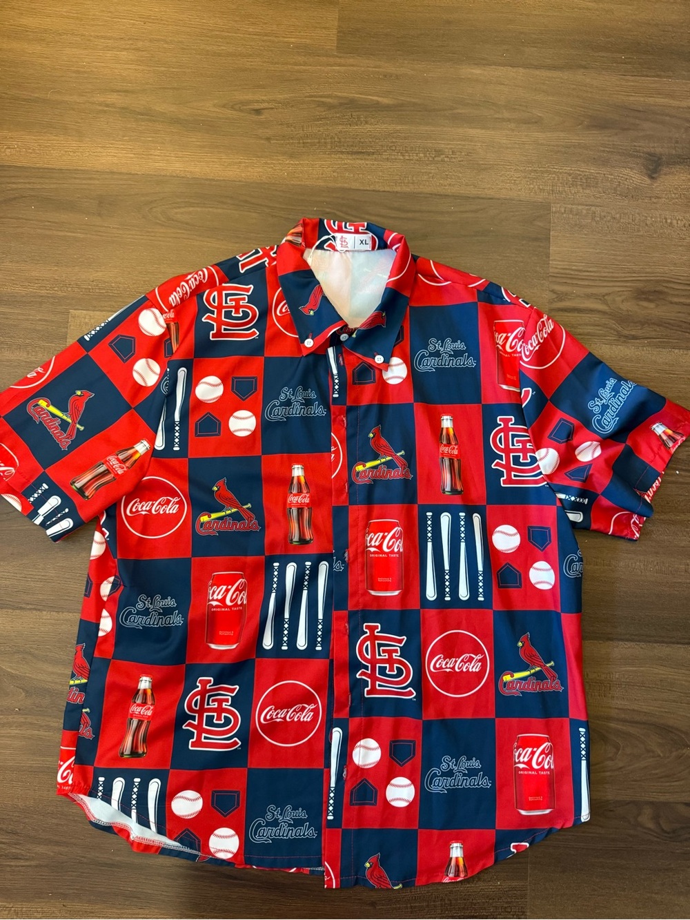 St. Louis Cardinals Coca-Cola Red & Navy Short Sleeve Button-Down Shirt